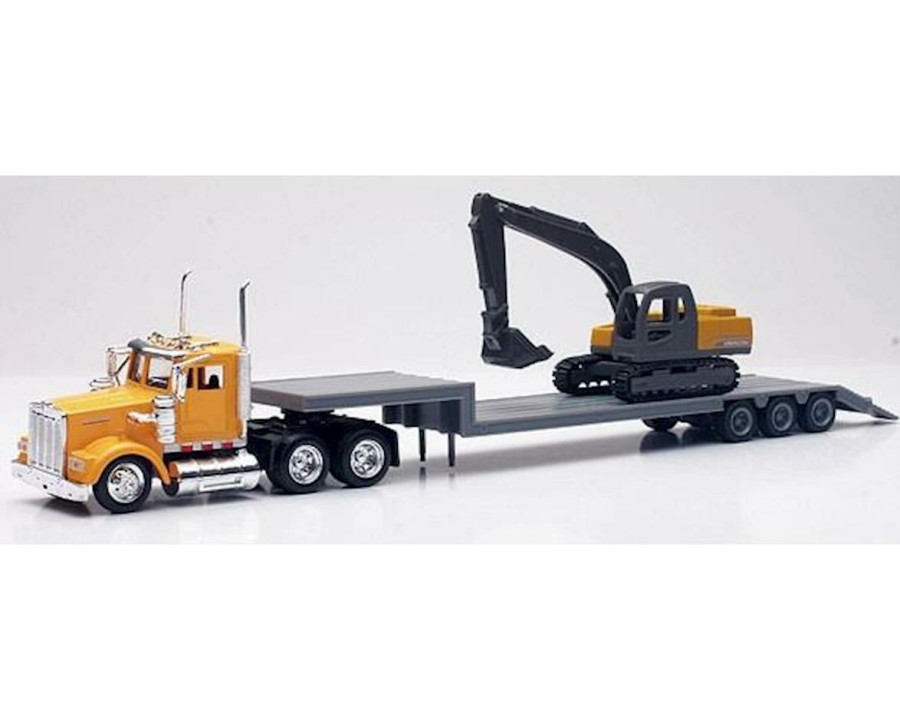 Diecast * | New Ray 1/43 Kenworth W900 W/Lowboy Trailer & Excavator (D New