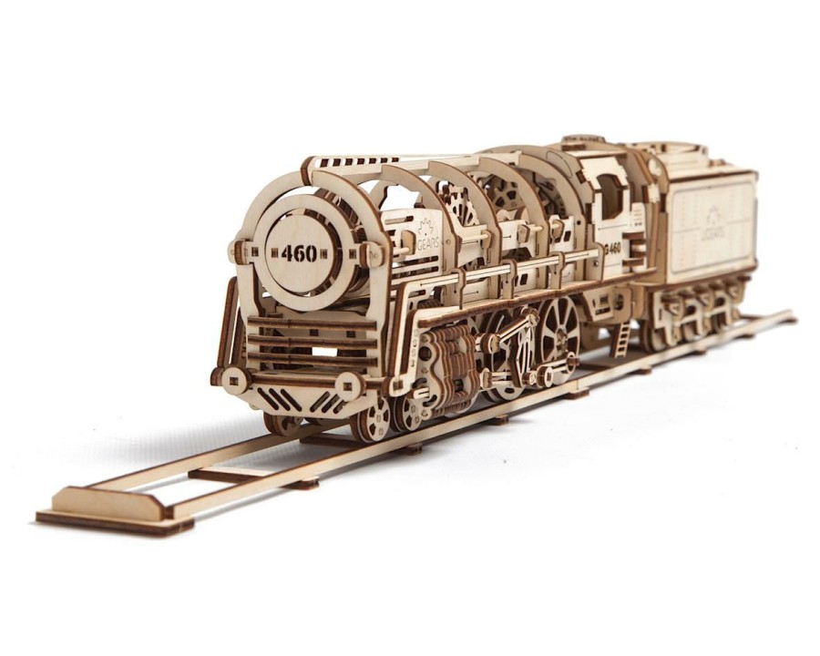 Wood * | Ugears 460 Locomotive With Tender Mechanical Wooden 3D Model Classical